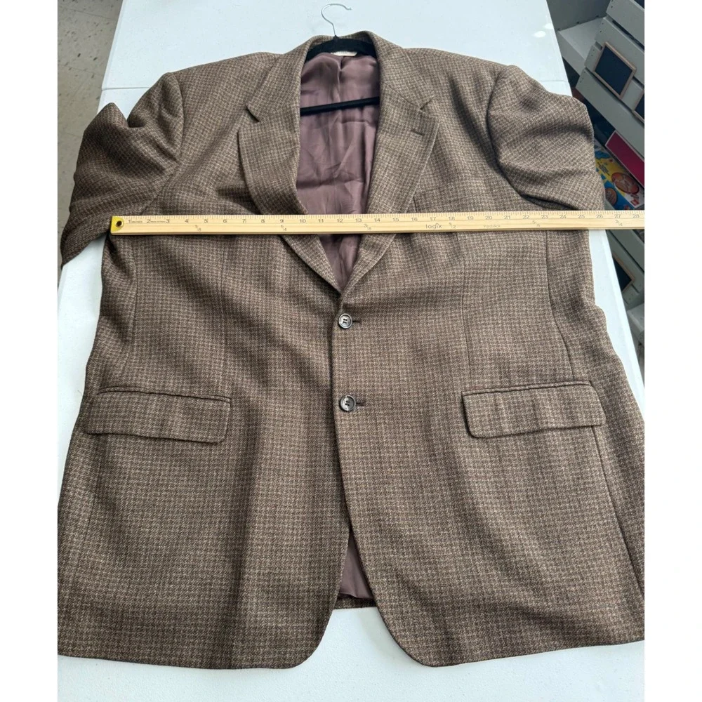 Pronto Uomo Mens 50L Silk Wool Blazer Jacket Brown Houndstooth Made in Italy